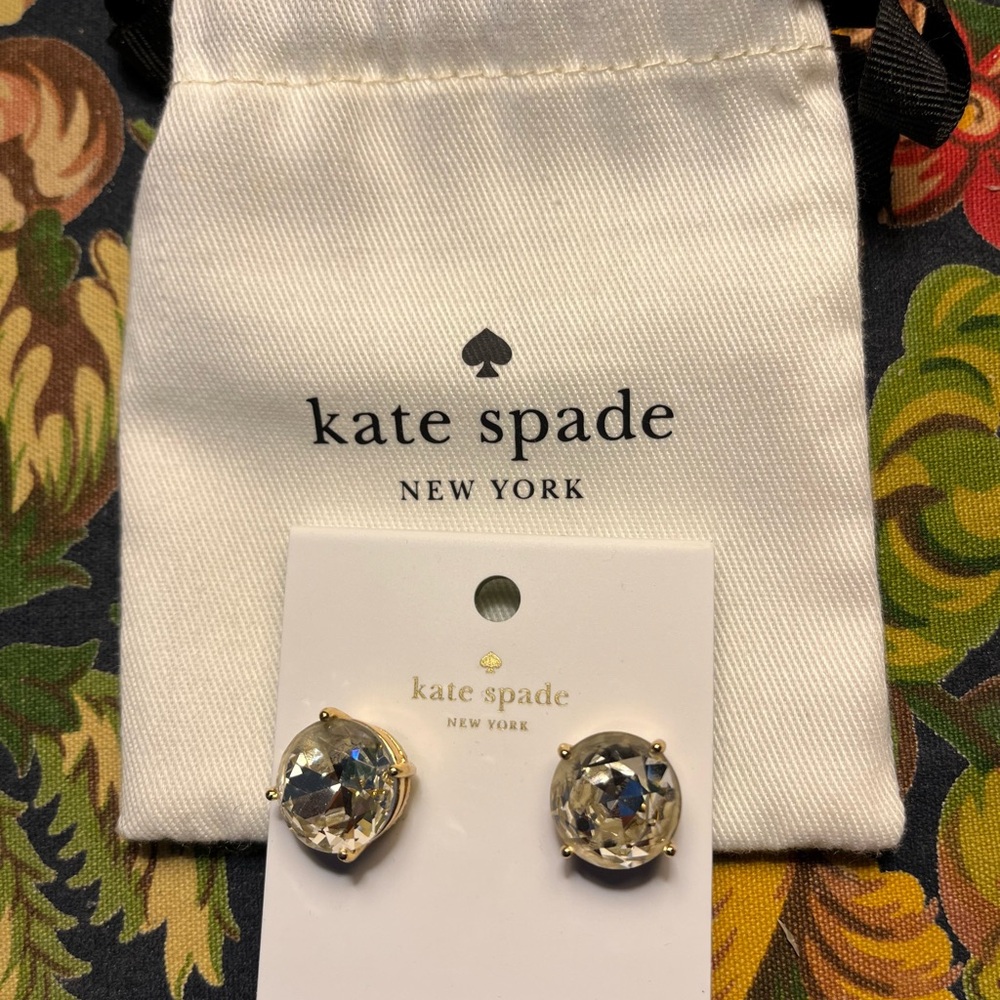 Kate Spade sparkly stud earrings with gift pouch, NWT
